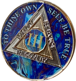 3 Year AA Medallion Sapphire Blue Swirl Tri-Plate Sobriety Chip