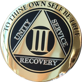 3 Year AA Medallion Elegant Black Gold & Silver Plated RecoveryChip Design