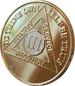 3 Year AA Medallion 1.5" Large Challenge Coin Premium 22k Gold Plated Sobriety Chip