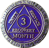 3 Month AA Medallion Reflex Purple Silver Plated Sobriety Chip Coin - RecoveryChip