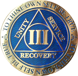 Paint Issue On Back AA Medallion Reflex Blue Gold Plated Sobriety Chip