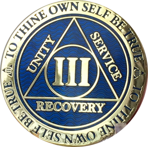 3 Year AA Medallion Reflex Blue Gold Plated Alcoholics Anonymous RecoveryChip Design - RecoveryChip
