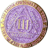 1 3 4 or 8 Year AA Medallion Reflex Glitter Lavender Purple Gold Plated Sobriety Chip - RecoveryChip