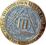 1 2 3 4 or 5 Year AA Medallion Reflex Glitter Silver Gold Plated Sobriety Chip - RecoveryChip