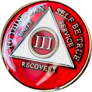 3 Year AA Medallion Metallic Red Tri-Plate Sobriety Chip