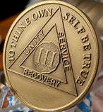 3 Year AA Medallion 1.5" Large Challenge Coin Premium Bronze Sobriety Chip