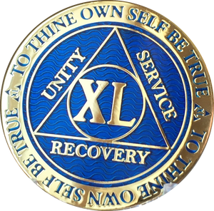 40 Year AA Medallion Reflex Blue Gold Plated Alcoholics Anonymous RecoveryChip Design - RecoveryChip