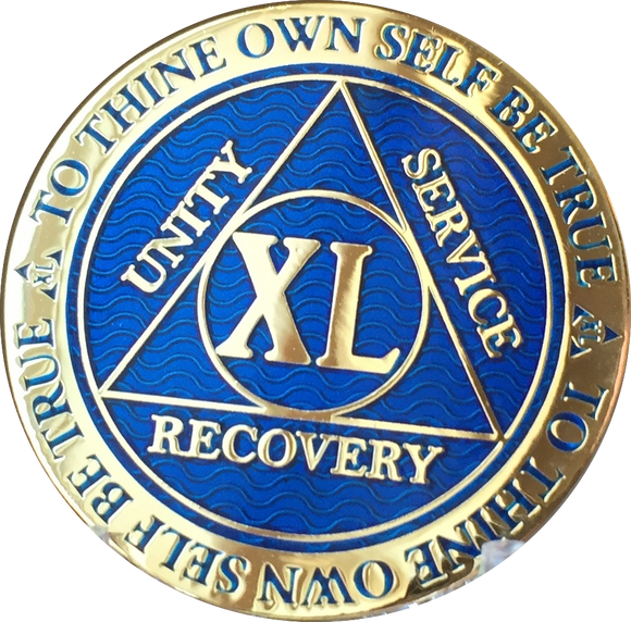 40 Year AA Medallion Reflex Blue Gold Plated Alcoholics Anonymous RecoveryChip Design - RecoveryChip