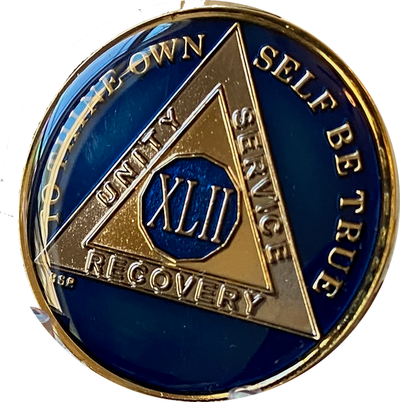 42 Year AA Medallion Midnight Blue Tri-Plate Sobriety Chip XLII