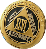 1 - 60 Year AA Medallion Elegant Black Gold & Silver Plated Bi-Plate Sobriety Chip
