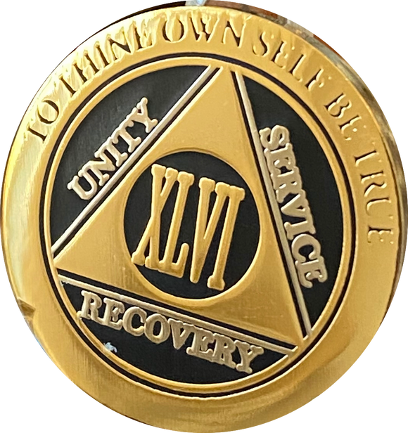 46 Year AA Medallion Elegant Black Gold & Silver Plated RecoveryChip Design