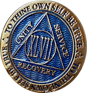 47 Year AA Medallion Reflex Blue Gold Plated Sobriety Chip
