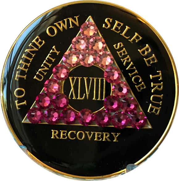 AA Medallion Black Pink Transition Crystal Tri-Plate Sobriety Chip Year 1 - 50 - RecoveryChip