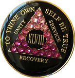 AA Medallion Black Pink Transition Crystal Tri-Plate Sobriety Chip Year 1 - 50 - RecoveryChip