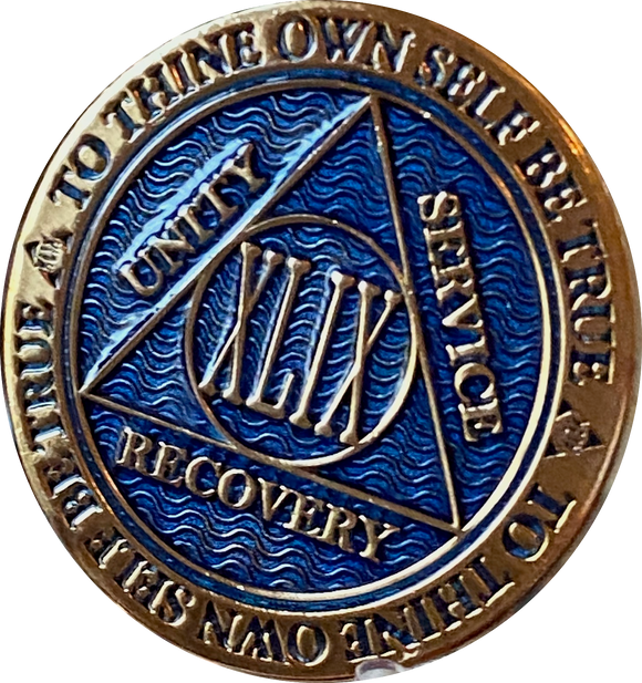 49 Year AA Medallion Reflex Blue Gold Plated Sobriety Chip