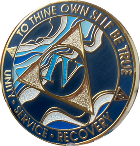 4 Year AA Medallion Elegant Navy Blue Marble Gold Sobriety Chip