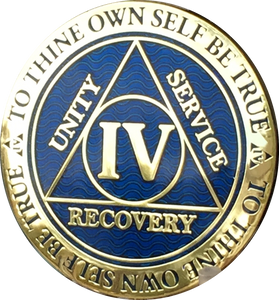 4 Year AA Medallion Reflex Blue Gold Plated Alcoholics Anonymous RecoveryChip Design - RecoveryChip