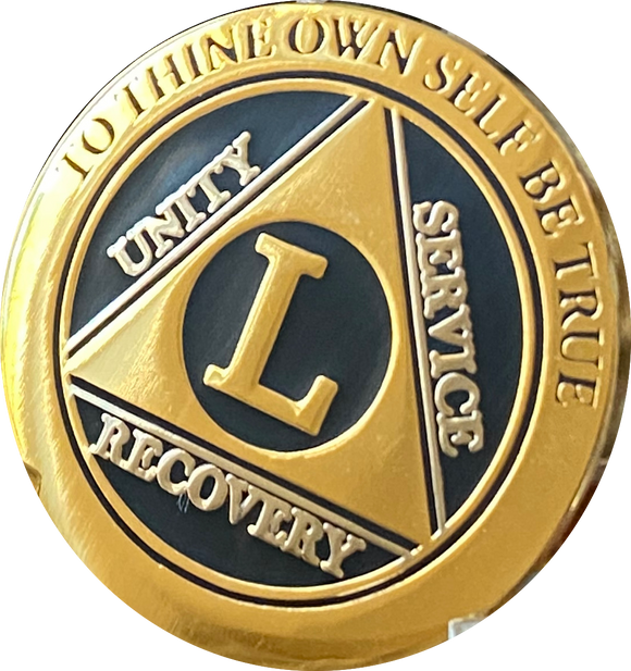 50 Year AA Medallion Elegant Black Gold and Silver Plated Sobriety Chip