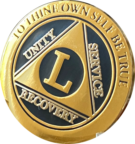 50 Year AA Medallion Elegant Black Gold and Silver Plated Sobriety Chip