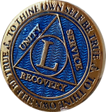 50 Year AA Medallion Reflex Blue Gold Plated Sobriety Chip