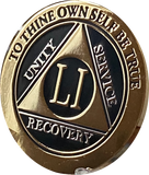 1 - 60 Year AA Medallion Elegant Black Gold & Silver Plated Bi-Plate Sobriety Chip