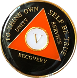 Black Orange Gold Tri-Plate AA Medallion 24 Hours 18 Month Year 1 - 40 Sobriety Chip - RecoveryChip
