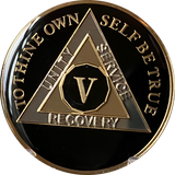 5 Year AA Medallion 1.5" Large Classic Black Sobriety Chip