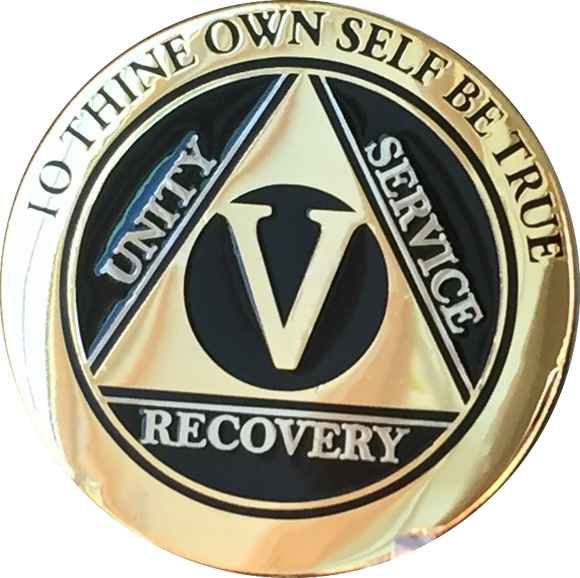 5 Year AA Medallion Elegant Black Gold & Silver Plated RecoveryChip Design - RecoveryChip