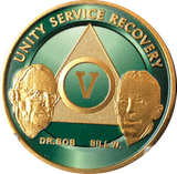 AA Founders Green Gold Plated Chip Alcoholics Anonymous Medallion  Any Year 1 - 65 - RecoveryChip
