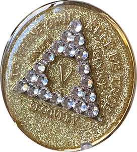 1 - 40 Year Gold Glitter AA Medallion Clear Diamond Like Swarovski Crystal Sobriety Chip