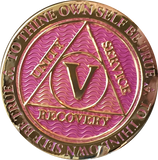 2 - 10 Year AA Medallion Reflex Lavender Pink Gold Plated Alcoholics Anonymous RecoveryChip Design - RecoveryChip