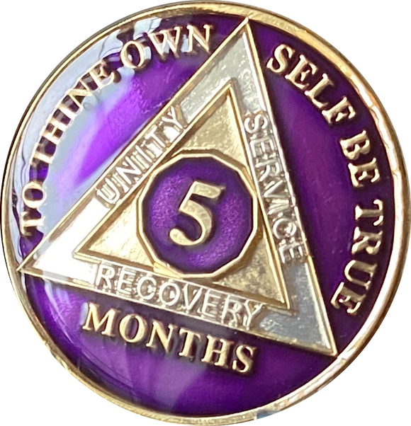 1 2 3 4 5 6 7 8 9 10 11 or 18 Month AA Medallion Metallic Purple Tri-Plate Sobriety Chip