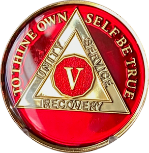 5 Year AA Medallion Mandarin Red Sobriety Chip