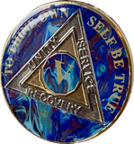 5 Year AA Medallion Sapphire Blue Swirl Tri-Plate Sobriety Chip