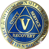 AA Medallion Reflex Blue Color Gold Plated Year 1 - 45 Sobriety Chip - RecoveryChip