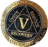 1 2 3 4 5 or 30 Year AA Medallion Reflex Milky Way Glitter Black Gold Plated Sobriety Chip