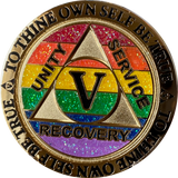 1 2 3 4 5 6 7 8 9 10 11 12 13 14 or 15 Year AA Medallion Reflex Rainbow Glitter Sobriety Chip