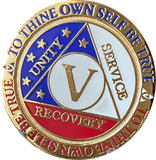 1 - 15 or 30 Year AA Medallion Reflex Red White & Blue Patriotic Gold Plated Sobriety Chip