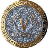 1 2 3 4 or 5 Year AA Medallion Reflex Glitter Silver Gold Plated Sobriety Chip - RecoveryChip