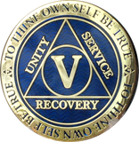 5 Year AA Medallion Reflex Blue Gold Plated Alcoholics Anonymous RecoveryChip Design - RecoveryChip