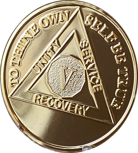 5 Year AA Medallion 1.5" Large Premium 22k Gold Plated Sobriety Chip