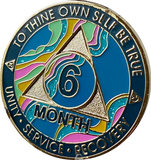 1 - 11 or 18 Month AA Medallion Elegant Marble Tahiti Teal Blue Pink and Aqua Glitter Sobriety Chip