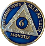 1 2 3 4 5 6 7 8 9 10 11 or 18 Month AA Medallion Midnight Blue Tri-Plate Sobriety Chip