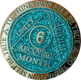 1 2 3 6 9 or 18 Month AA Medallion Reflex Aqua Glitter Gold Plated Sobriety Chip