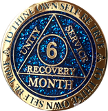 1 - 11 or 18 Month AA Medallion Reflex Blue Glitter Gold Plated Sobriety Chip - RecoveryChip
