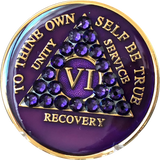 Crystallized AA Medallion Purple Velvet Tri-Plate Sobriety Chip Year 1 - 50 - RecoveryChip