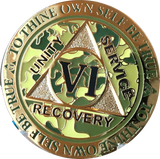 1 - 15 25 and 30 Year Reflex Camo Gold Plated AA Medallion Camouflage Sobriety Chip - RecoveryChip