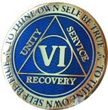 6 Year AA Medallion Reflex Blue Gold Plated Alcoholics Anonymous RecoveryChip Design - RecoveryChip