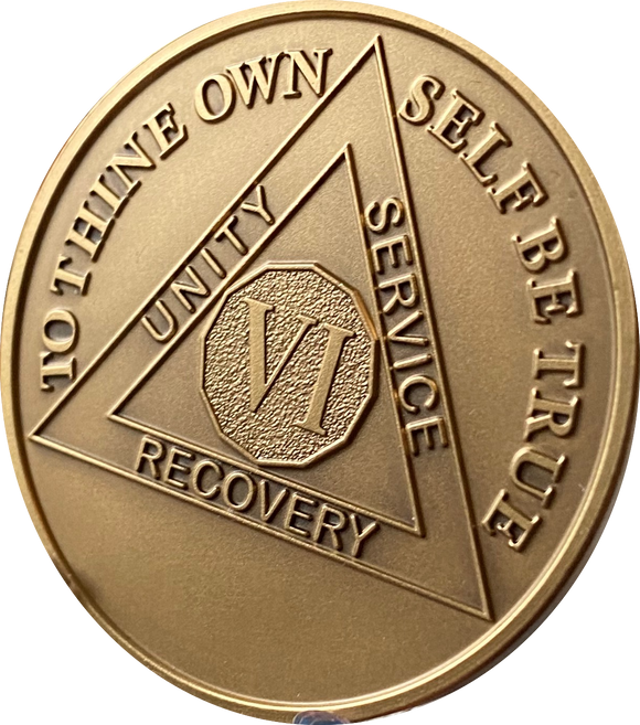 6 Year AA Medallion Large Heavy AA Proof-like Bronze – 1½” Challenge Coin Size Sobriety Chip
