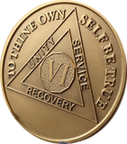 6 Year AA Medallion Large Heavy AA Proof-like Bronze – 1½” Challenge Coin Size Sobriety Chip
